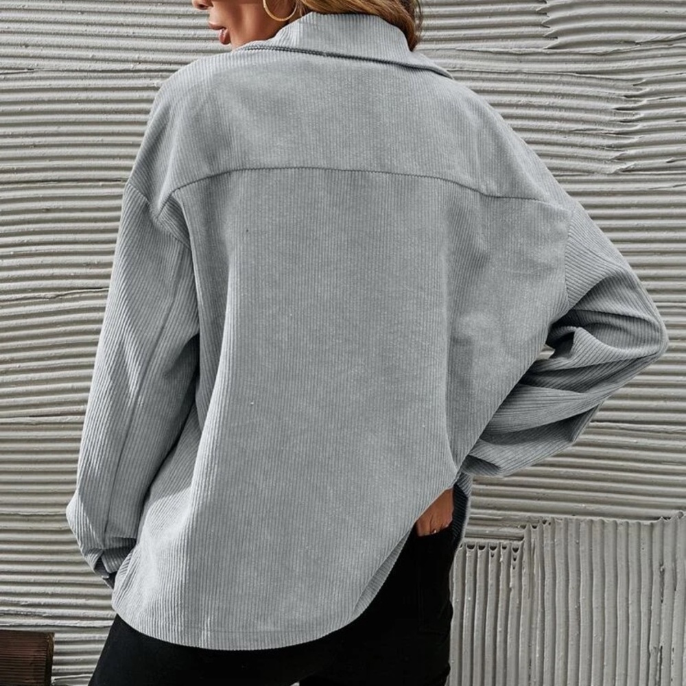 Corduroy boyfriend oversized shacket jacket button up boho tiktok brown - Picture 9 of 14